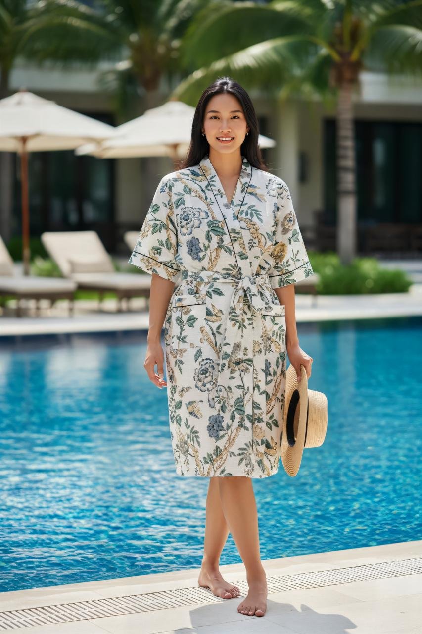 Jaipuri Block Printed Waffle Bath Robe